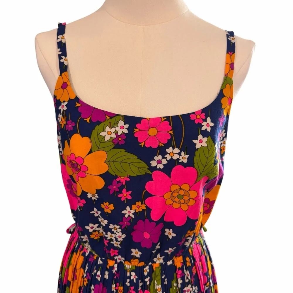 Sandcastle Vintage Floral Pleated Swim Dress Navy Pink Size 10 Retro Mod - Picture 4 of 16